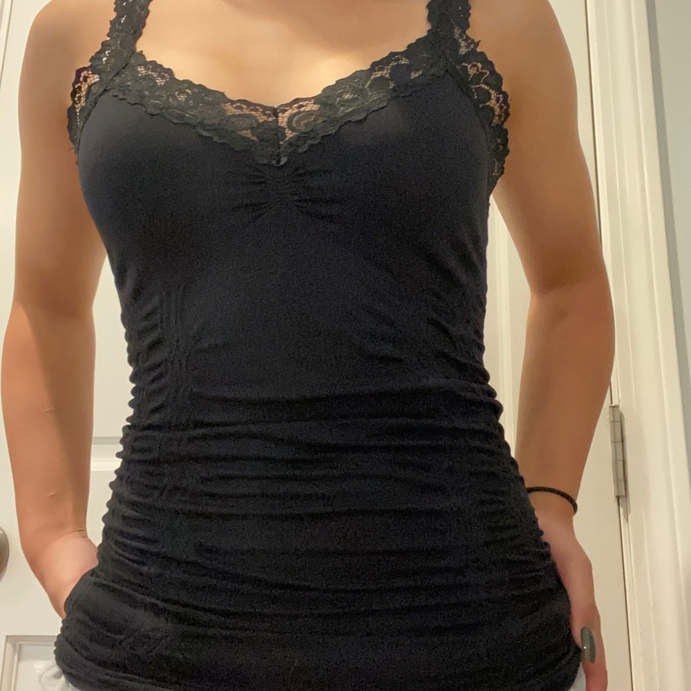 M. Rena Black hour glass tank top